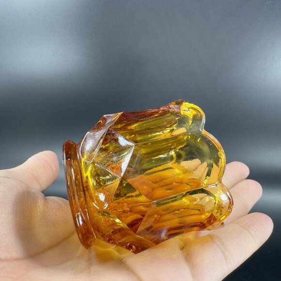 1960s LE Smith Amber Dominion Pattern Toothpick Holder Faceted Vintage Glass - Picture 12 of 13